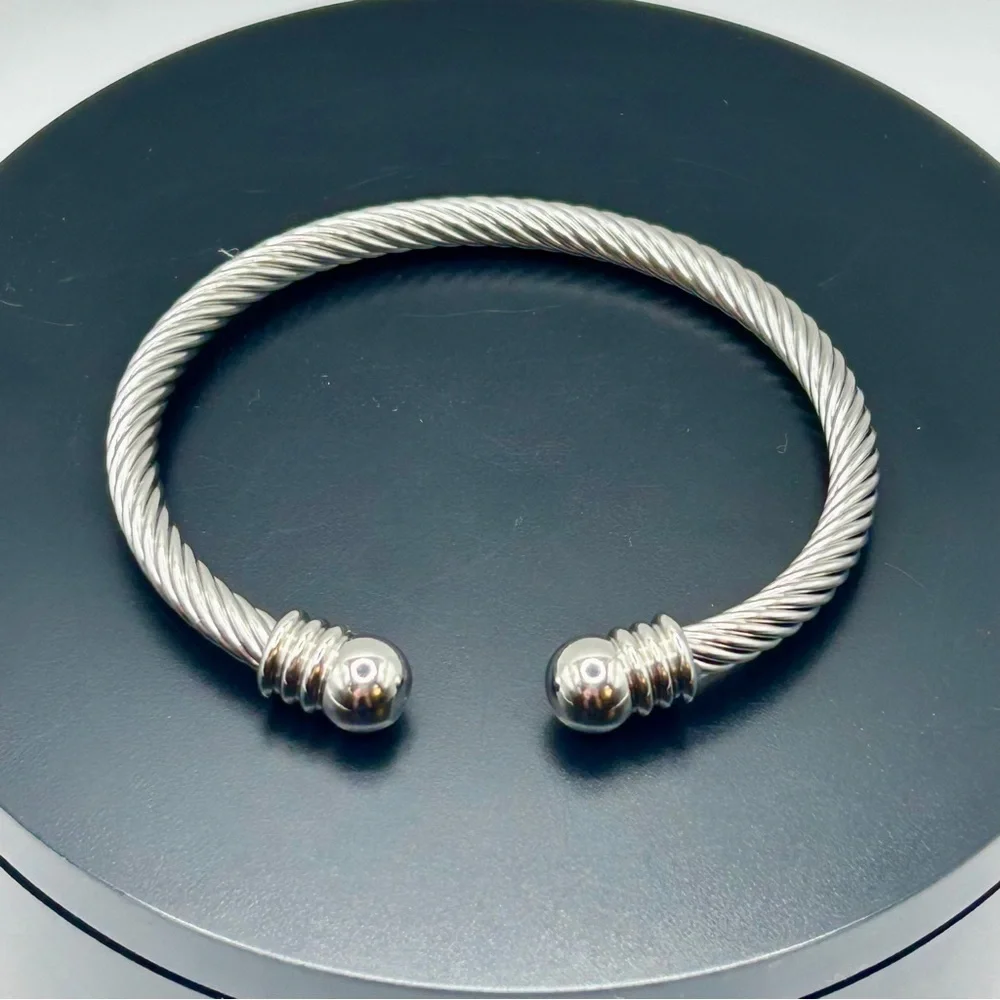 Modern Stainless Steel Cable Cuff Bracelet